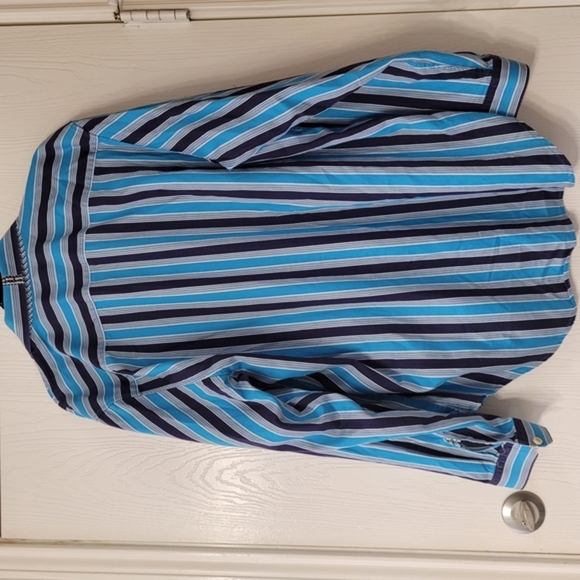 Robert Graham Men's Striped Blue Shirt Size 2xl Blue Flip Cuff Embroidered Logo - Picture 3 of 6
